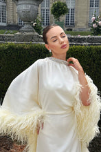 Load image into Gallery viewer, High Neck Feathered Kaftan In Ivory