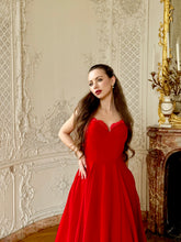 Load image into Gallery viewer, Velvet Midi Gown With Lace Accent & Detached Sleeves – Red