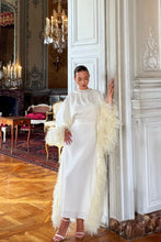 Load image into Gallery viewer, High Neck Feathered Kaftan In Ivory