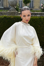 Load image into Gallery viewer, High Neck Feathered Kaftan In Ivory