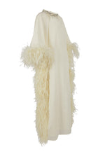 Load image into Gallery viewer, High Neck Feathered Kaftan In Ivory