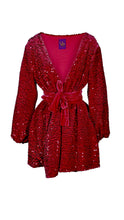 Load image into Gallery viewer, Long Sleeve Wrap Dress In Pink Sequin Velvet