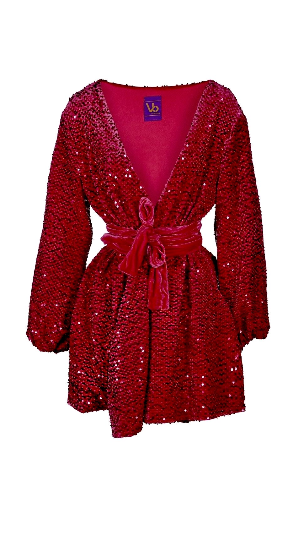 Long Sleeve Wrap Dress In Pink Sequin Velvet