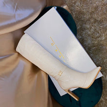 Load image into Gallery viewer, croc effect knee high boots in cream chameleon