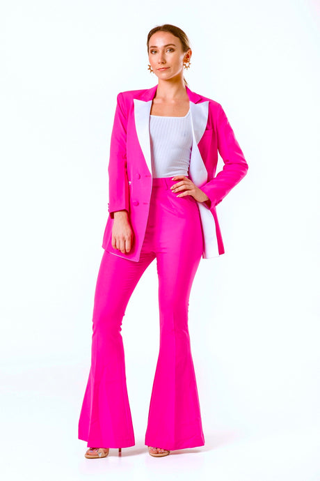 double breasted blazer and flare trousers in pink