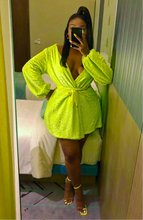 Load image into Gallery viewer, Long Sleeve Wrap Dress In Lime Green Sequin Velvet
