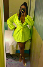 Load image into Gallery viewer, Long Sleeve Wrap Dress In Lime Green Sequin Velvet