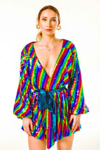 Load image into Gallery viewer, Long Sleeve Wrap Dress In Rainbow Sequin - V Karla Onochie