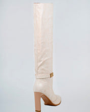 Load image into Gallery viewer, croc effect knee high boots in cream chameleon