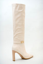 Load image into Gallery viewer, croc effect knee high boots in cream chameleon