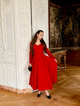 Load image into Gallery viewer, Velvet Midi Gown With Lace Accent &amp; Detached Sleeves – Red
