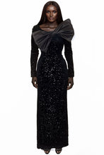 Load image into Gallery viewer, The Sculpted Bow Sequinned Velvet Gown
