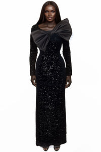 The Sculpted Bow Sequinned Velvet Gown