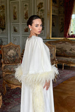Load image into Gallery viewer, High Neck Feathered Kaftan In Ivory
