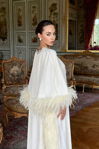 High Neck Feathered Kaftan In Ivory
