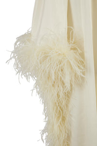High Neck Feathered Kaftan In Ivory