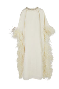 High Neck Feathered Kaftan In Ivory