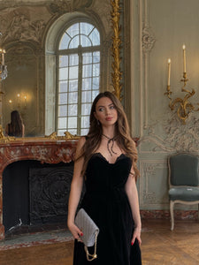 Velvet Midi Gown With Lace Accent