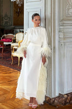 Load image into Gallery viewer, High Neck Feathered Kaftan In Ivory

