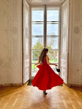 Load image into Gallery viewer, Velvet Midi Gown With Lace Accent &amp; Detached Sleeves – Red
