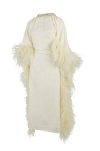 High Neck Feathered Kaftan In Ivory