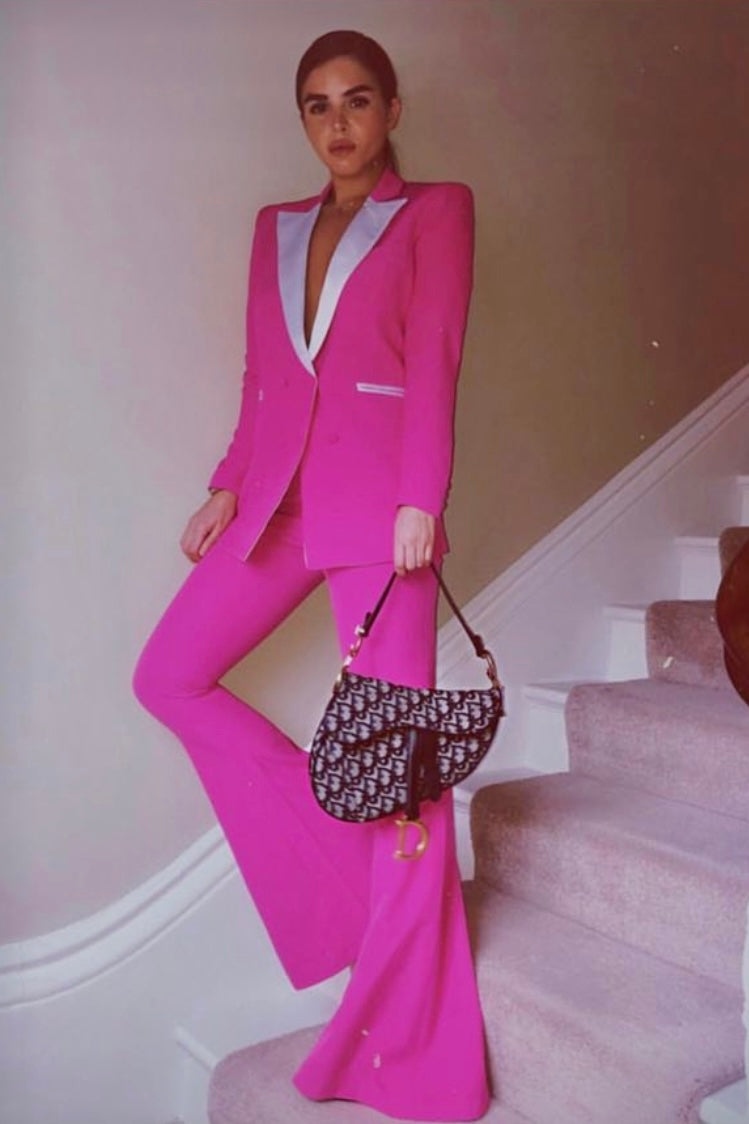 Double breasted blazer and flare trousers in pink 