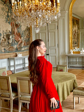 Load image into Gallery viewer, Velvet Midi Gown With Lace Accent &amp; Detached Sleeves – Red

