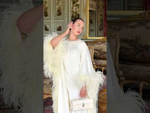 Load and play video in Gallery viewer, High Neck Feathered Kaftan In Ivory
