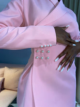 Load image into Gallery viewer, pink pearl buttoned blazer dress
