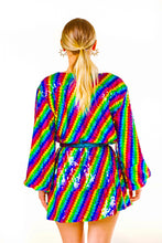 Load image into Gallery viewer, Long Sleeve Wrap Dress In Rainbow Sequin - V Karla Onochie
